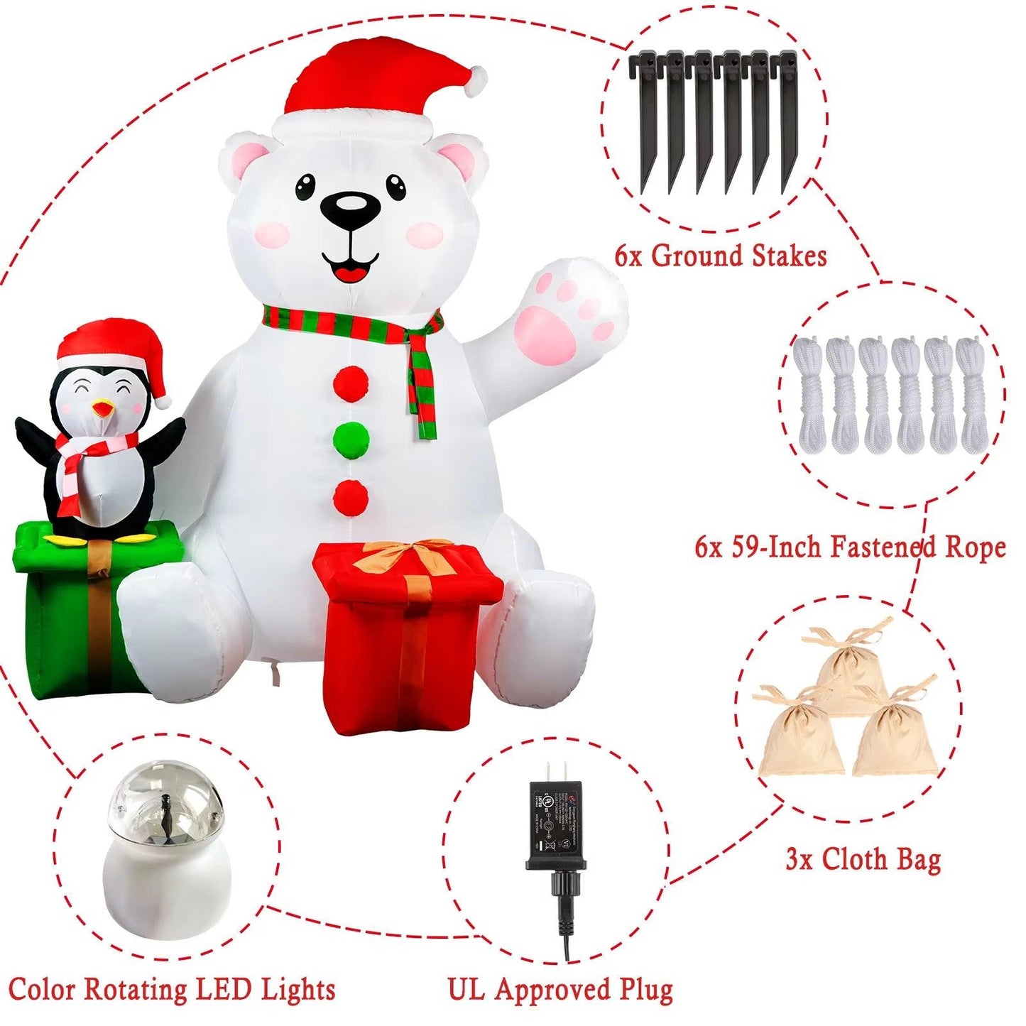 6FT Christmas Inflatable Christmas Polar Bear & Penguin Inflatable Blow Up Indoor/Ourdoor Decoration with LED Lights - Big Ass Store