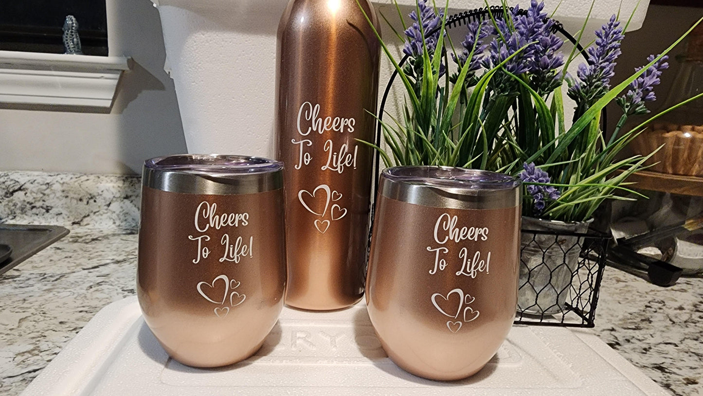 Deluxe Rose-Gold Double Walled 750ML Insulated Bottle & 2-12oz Insulated Tumblers - Big Ass Store