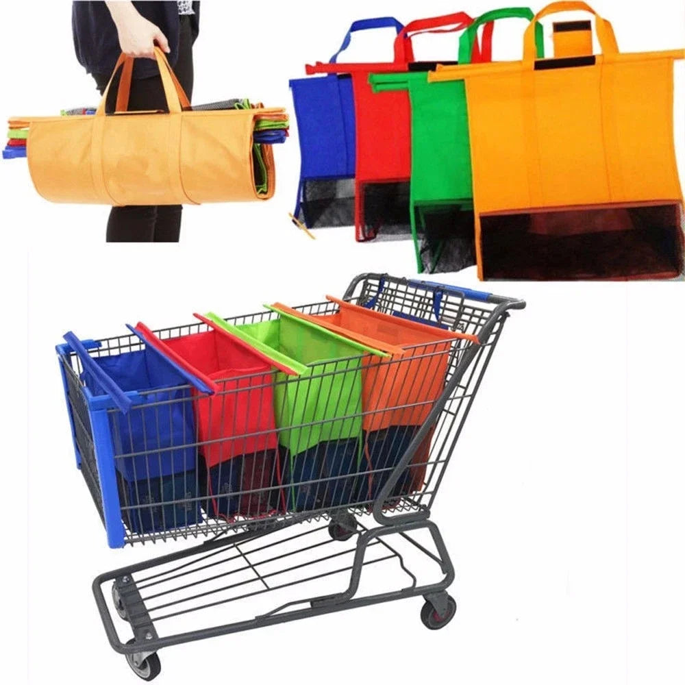 Eco-Friendly & Convenient: 4Pcs Foldable Cart Trolley Bags for Smart Grocery Shopping - Big Ass Store