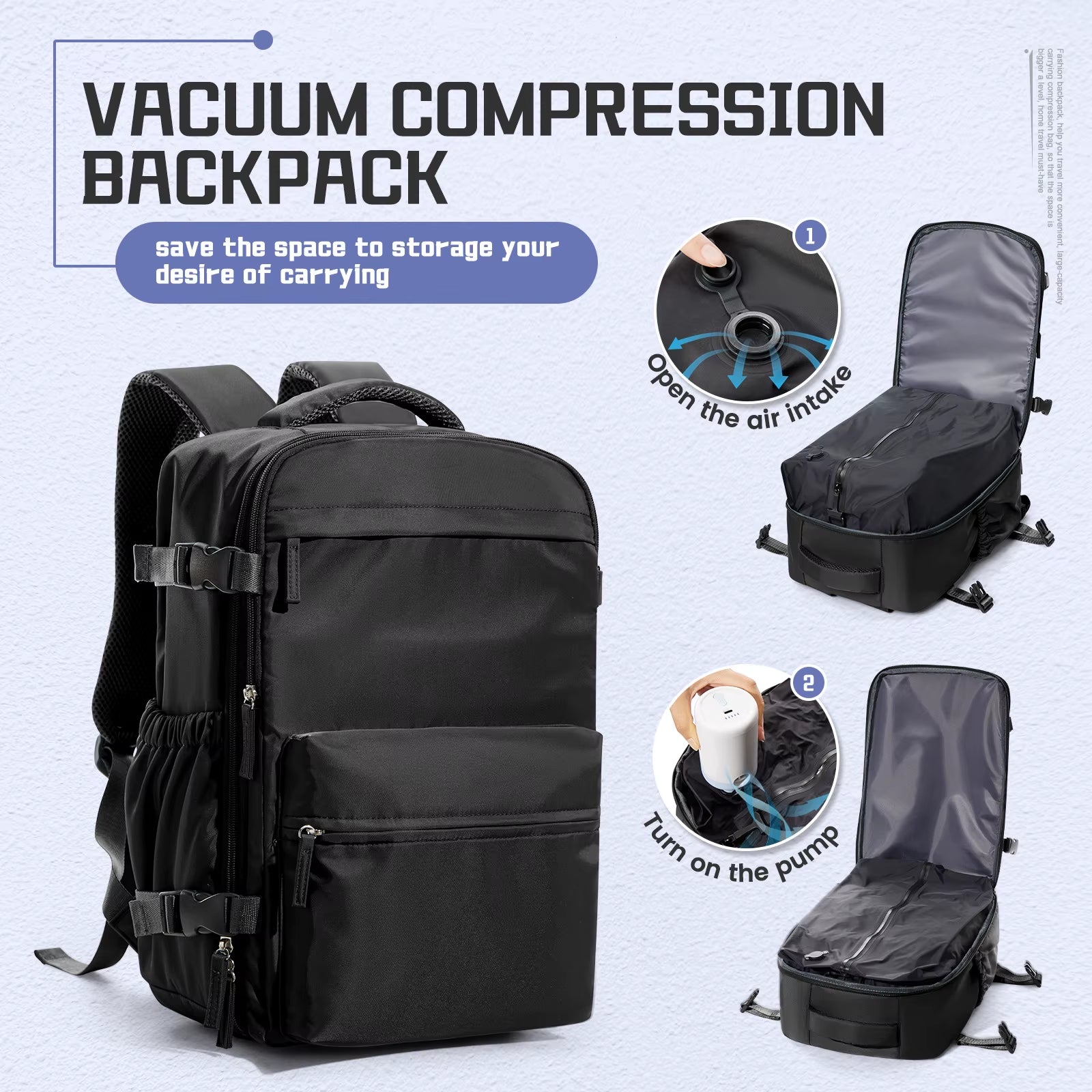 Maximize Space: Men’s Expandable Vacuum Compression Backpack for Travel, Hiking, and More! - Big Ass Store