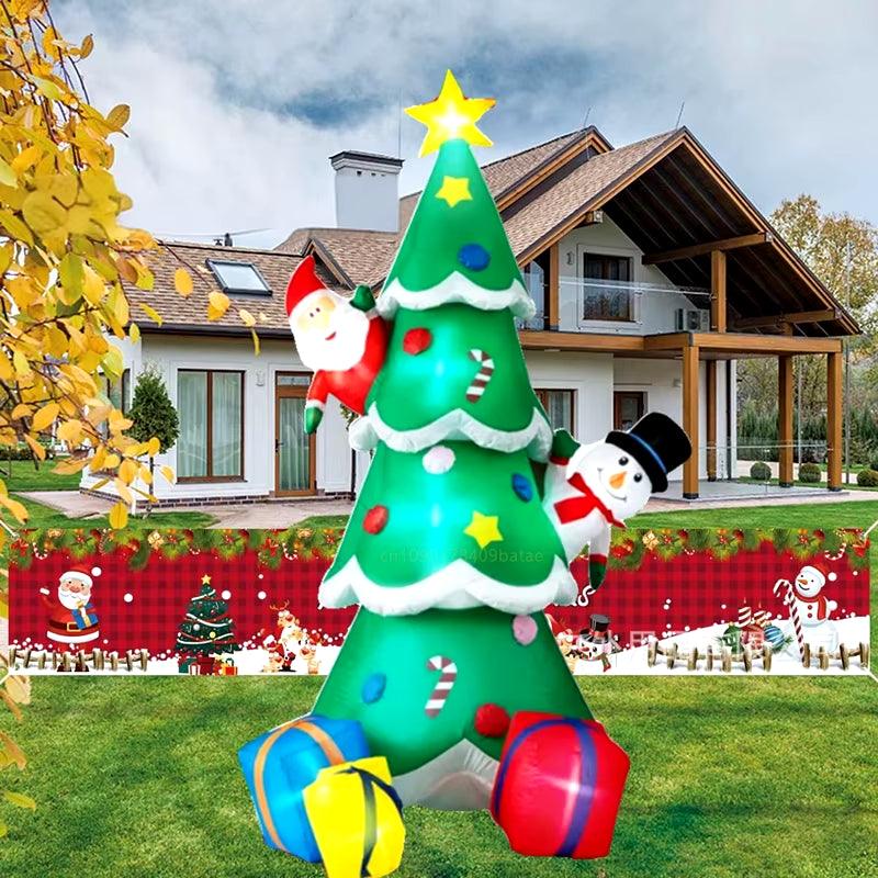 7-1/2 FT/2.4M Christmas Inflatable Tree with Santa and Snowman Outdoor Decorations, Blow up Christmas Tree with 3 Gift Boxes Bright LED Yard Decoration - Big Ass Store