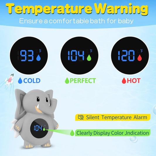 Baby Thermometer,With LED Display and Temperature Warning,Kids' Bathroom Safety Products,Bath Thermometer for Infants, Newborn,Bpa-Free Bath Tub Thermometer (Elephants) - Big Ass Store