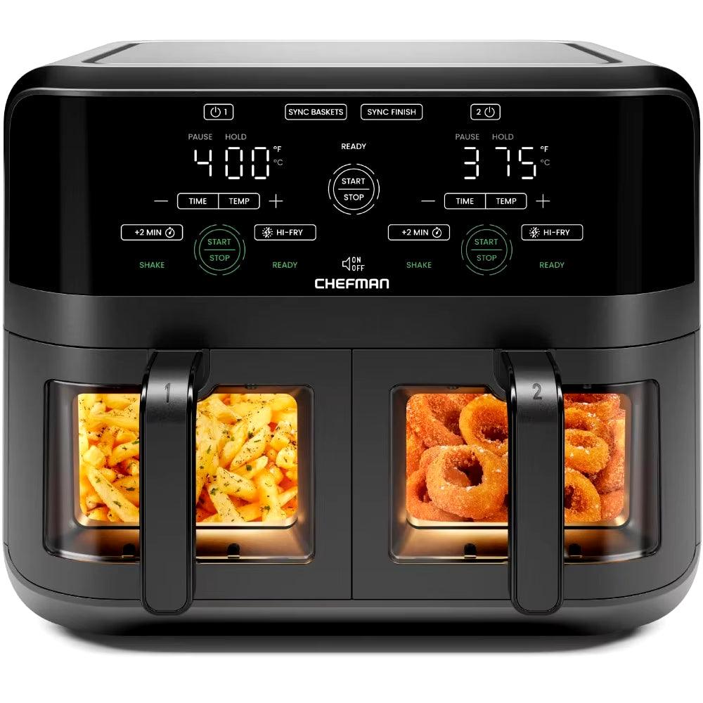 6 Quart Dual Basket Air Fryer Oven with Easy View Windows, Sync Finish, Hi-Fry, Auto Shutoff, 2 Independent Fryers! - Big Ass Store