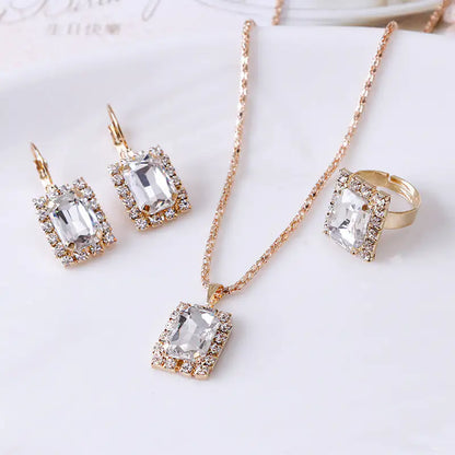 Four-Piece Crystal Set Necklace, Ring and Earring Set