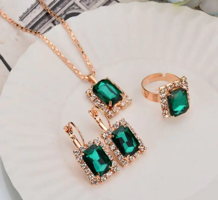 Four-Piece Crystal Set Necklace, Ring and Earring Set