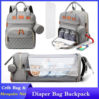 3 in 1 Diaper Bag Backpack Foldable Baby Bed Waterproof Travel Bag with USB Charge Diaper Bag Backpack with Changing Bed 3 Types - Big Ass Store