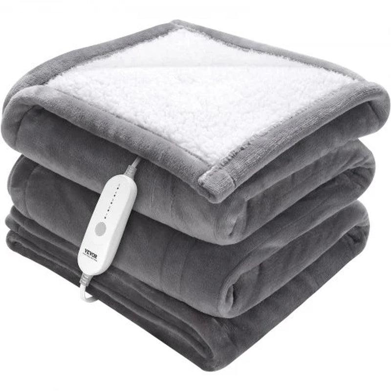 VEVOR Heated Blanket Electric Throw, 50" X 60" Twin Size, Soft Flannel & Sherpa Heating Blanket with 3 Hours Timer Auto-Off, 5 Heating Levels for Sofa, Machine Washable, ETL & FCC Certification (Grey) - Big Ass Store