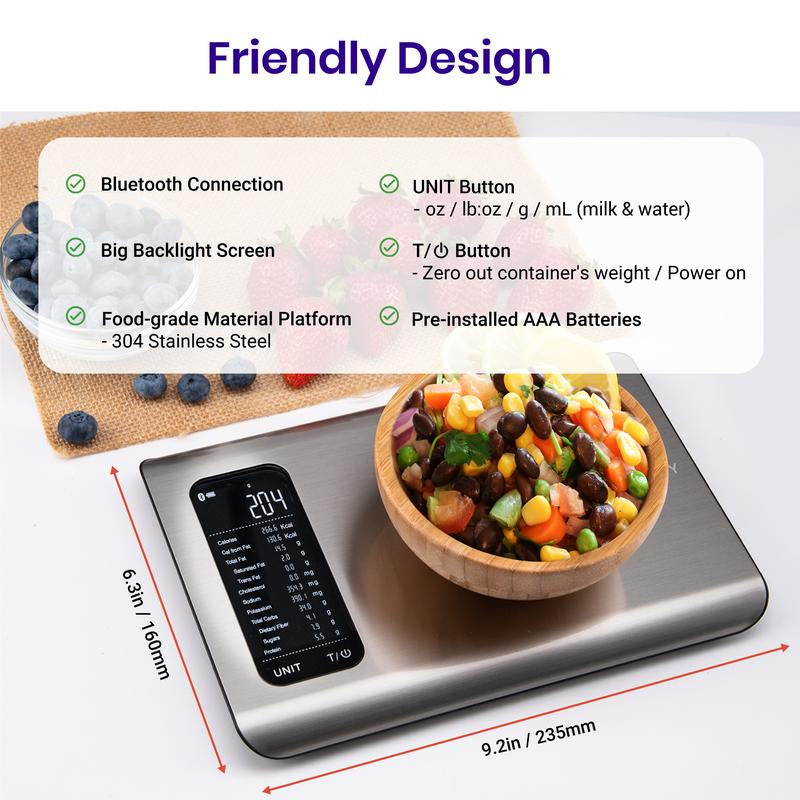 Smart & Accurate: Digital Food Scale for Grams and Ounces with App for Weight Management - Big Ass Store