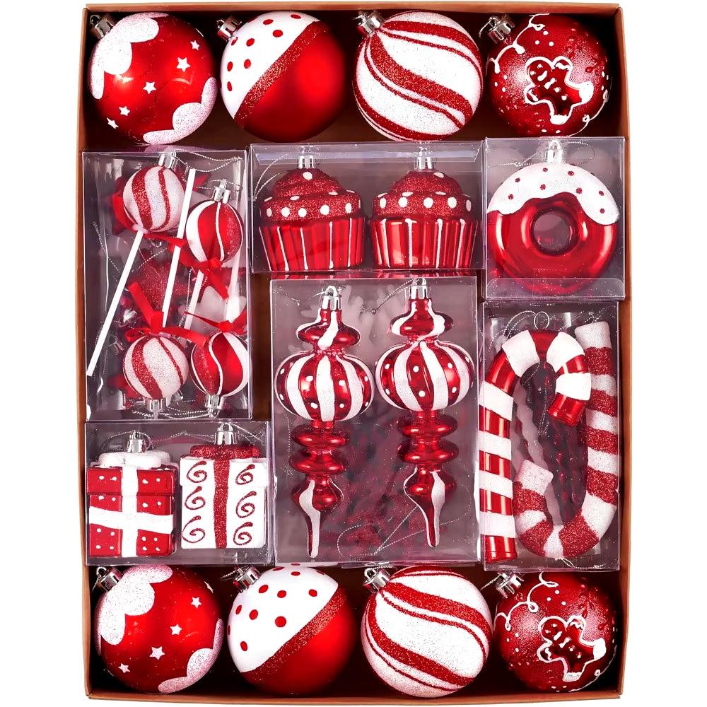 80 Piece Shatterproof Candy Cane Red and White Christmas Ornaments - Big Ass Store