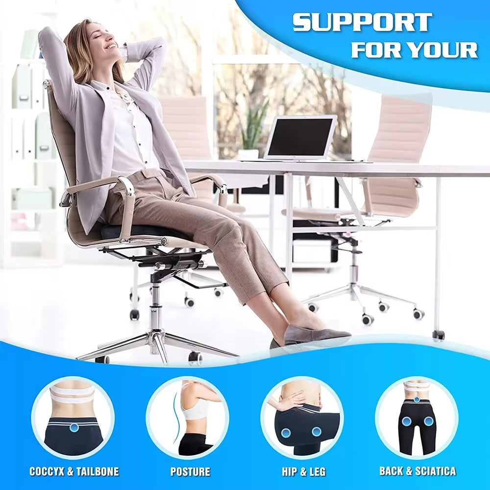 Gel & Memory Foam Non-Slip Orthopedic Seat Cushion for Back Pain & Sciatica Relief