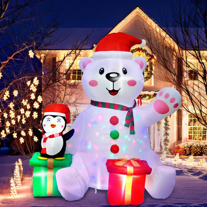 6FT Christmas Inflatable Christmas Polar Bear & Penguin Inflatable Blow Up Indoor/Ourdoor Decoration with LED Lights - Big Ass Store