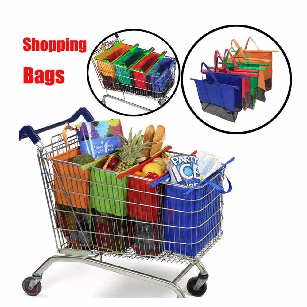 Eco-Friendly & Convenient: 4Pcs Foldable Cart Trolley Bags for Smart Grocery Shopping - Big Ass Store