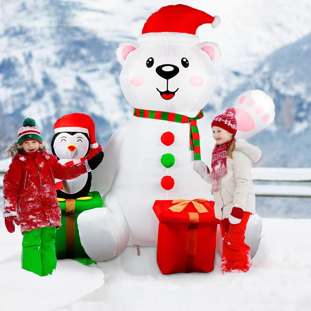 6FT Christmas Inflatable Christmas Polar Bear & Penguin Inflatable Blow Up Indoor/Ourdoor Decoration with LED Lights - Big Ass Store