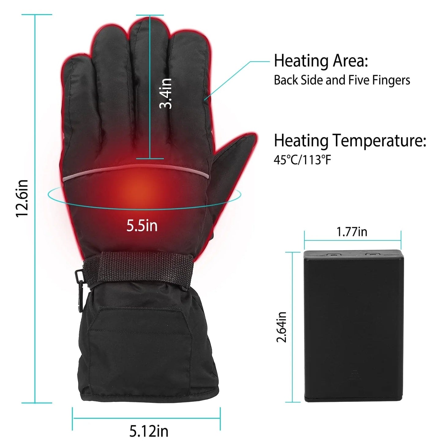 Unisex Battery Powered Heated Waterproof Gloves for Outdoor Sports Cycling Riding Skiing Skating Hiking Hunting