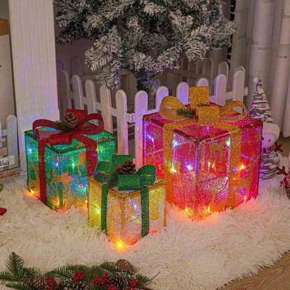 Lighted Outdoor Christmas Decorations: Luminous Christmas Gift Box with Bow for Holiday Christmas Tree Home Yard Decor - Big Ass Store