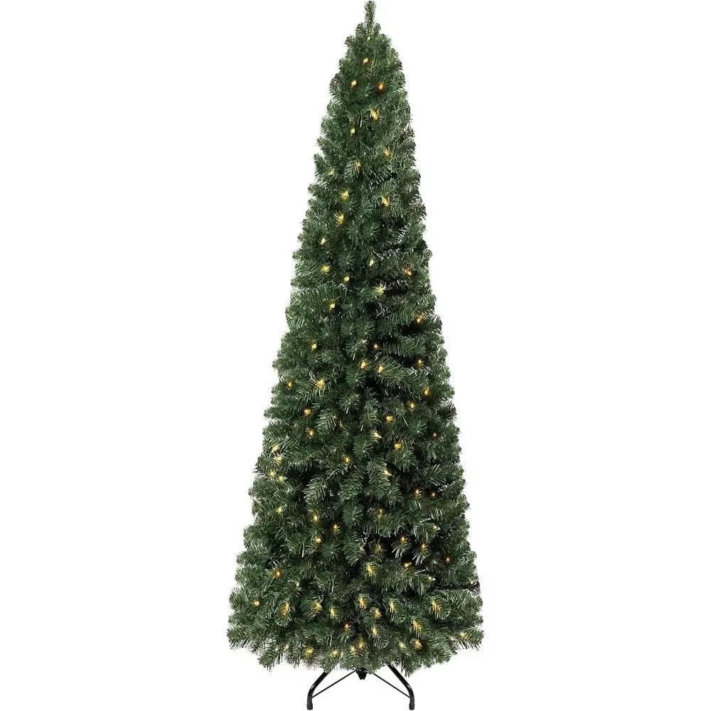 Artificial Christmas Tree with 1102 Branch Tips, 350 Warm Lights and Metal Stand 34" Wide Realistic Skinny Pencil Christmas Tree - Big Ass Store