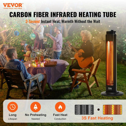 VEVOR Infrared Heater, 1500W Oscillation Electric Space Heater, Patio Heater W/ 2 Speeds & Timer, Outdoor/Outdoor for Bedroom,Studio,Porch,Dining Room,Studio, Stand,31.5 in L, Black - Big Ass Store