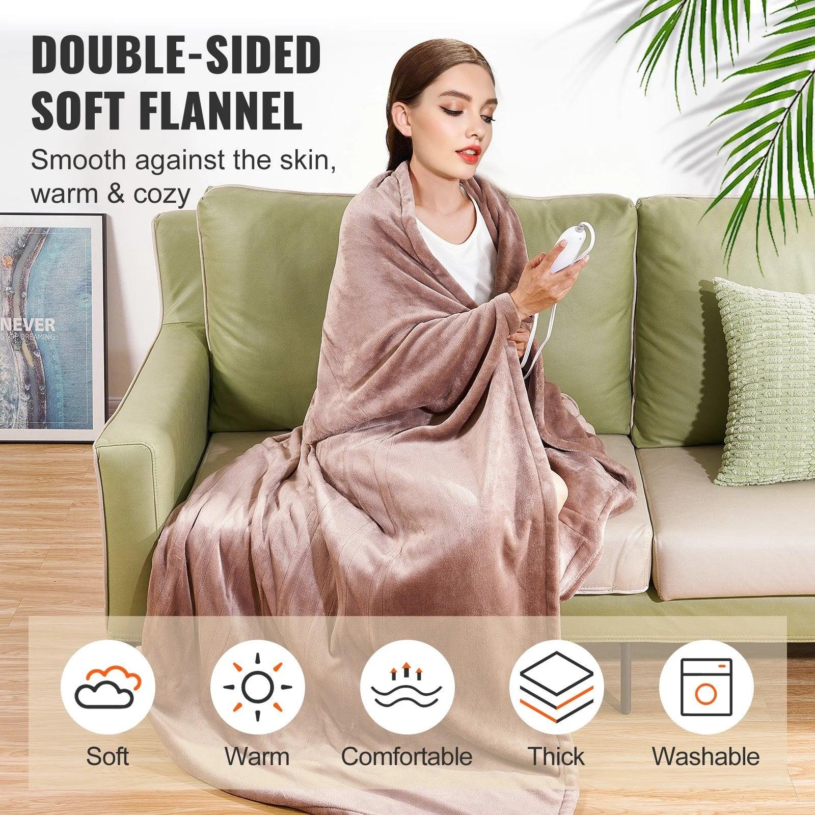 VEVOR Heated Blanket Electric Throw, 100" X 90" King Size, Soft Flannel Heating Blanket with 10 Hours Timer Auto-Off & 5 Heating Levels, Dual Control, Machine Washable, ETL & FCC Certification (Beige) - Big Ass Store