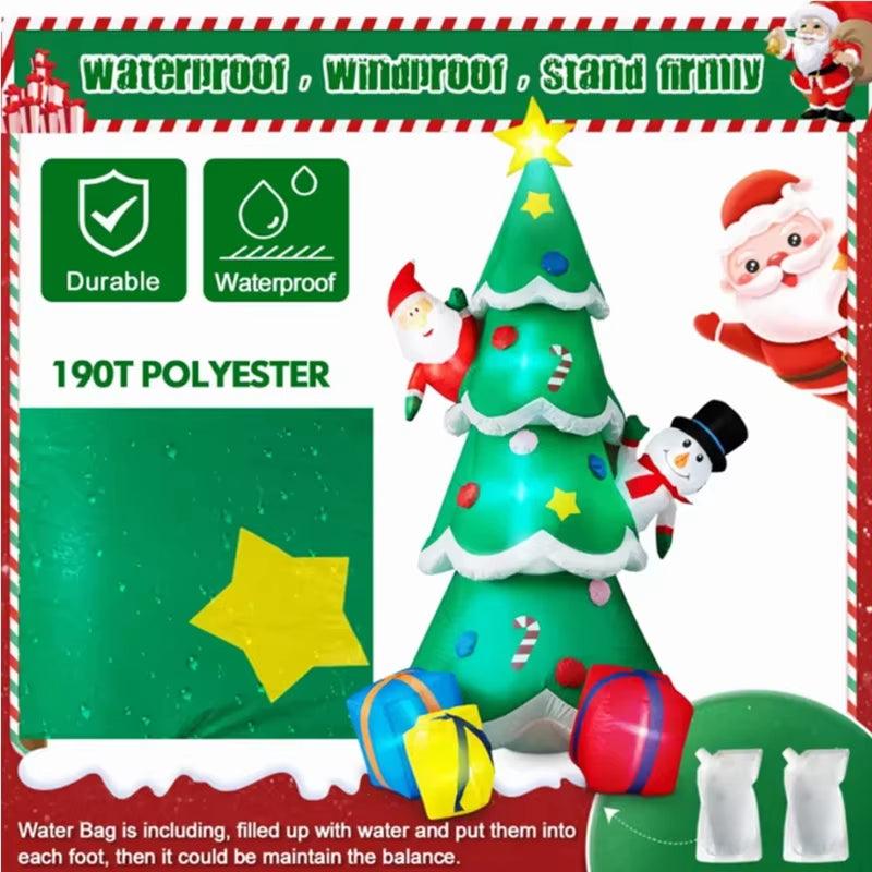 7-1/2 FT/2.4M Christmas Inflatable Tree with Santa and Snowman Outdoor Decorations, Blow up Christmas Tree with 3 Gift Boxes Bright LED Yard Decoration - Big Ass Store