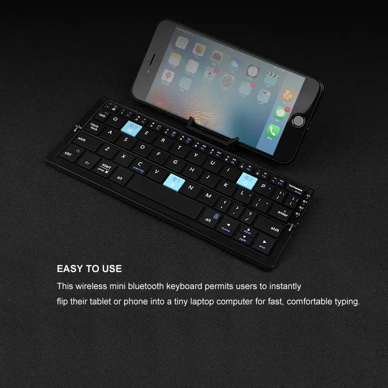 Black Pocket Foldable Mobile Phone Keyboard with Stand Holder Rechargeable Folding Keyboard for Phones Ipad - Big Ass Store