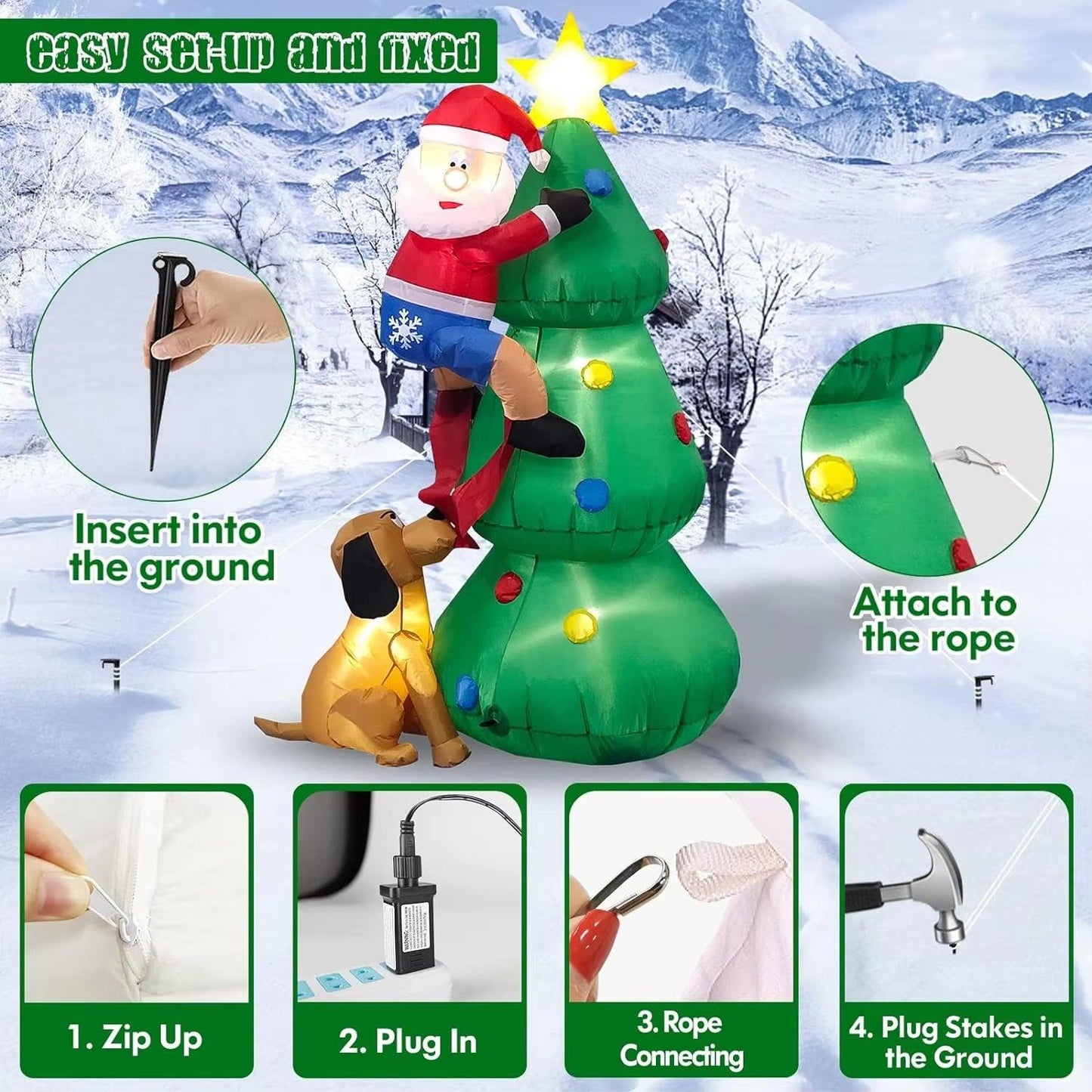 Inflatable Christmas Tree Outdoor Ornament With Built-In LED Lights Makes a Delightful Addition to Your Yard - Big Ass Store