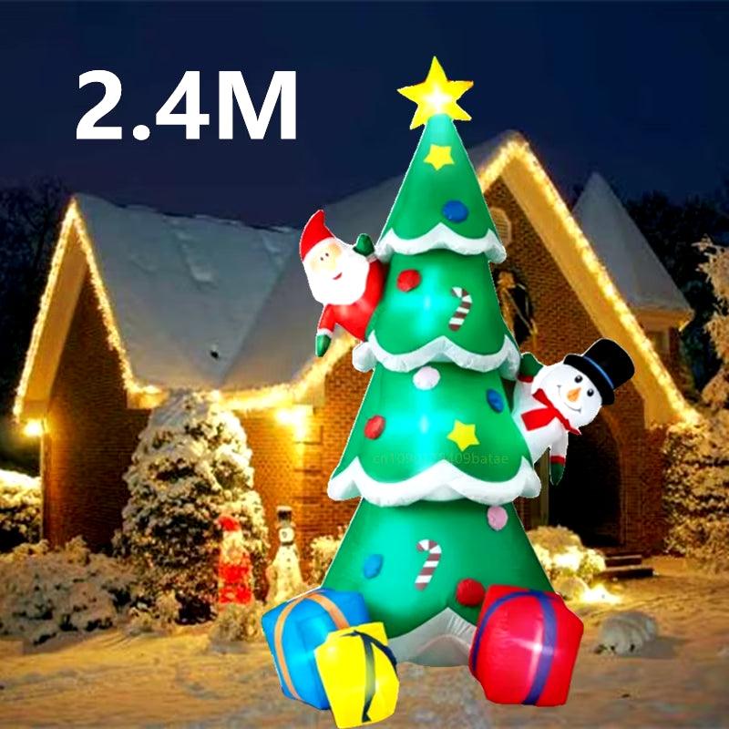 7-1/2 FT/2.4M Christmas Inflatable Tree with Santa and Snowman Outdoor Decorations, Blow up Christmas Tree with 3 Gift Boxes Bright LED Yard Decoration - Big Ass Store