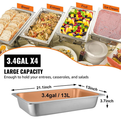 13L VEVOR 4 Pack Steam Table Pans 20.9 X 12.8 X 3.9 Inch Deep Steam Table Pans - Big Ass Store