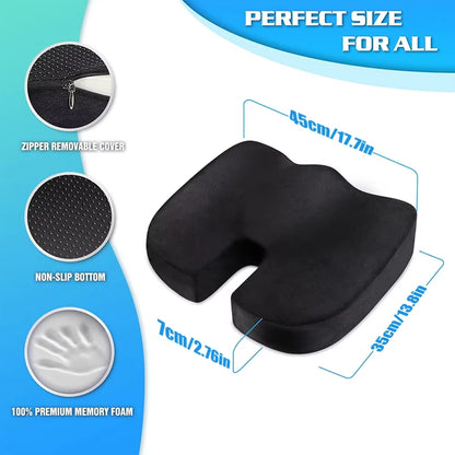 Gel & Memory Foam Non-Slip Orthopedic Seat Cushion for Back Pain & Sciatica Relief