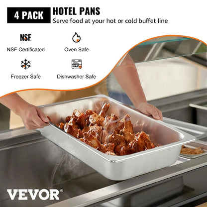 13L VEVOR 4 Pack Steam Table Pans 20.9 X 12.8 X 3.9 Inch Deep Steam Table Pans - Big Ass Store