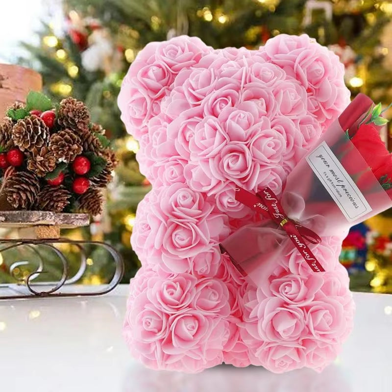 Artificial Foam Flowers Bear Rose Bear Cute Flower Bear Cub with Clear Box Handmade Romantic Decor Valentines Day Creative Gifts