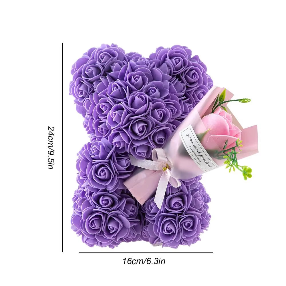 Artificial Foam Flowers Bear Rose Bear Cute Flower Bear Cub with Clear Box Handmade Romantic Decor Valentines Day Creative Gifts