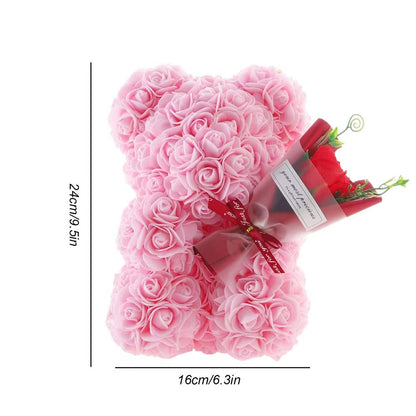 Artificial Foam Flowers Bear Rose Bear Cute Flower Bear Cub with Clear Box Handmade Romantic Decor Valentines Day Creative Gifts