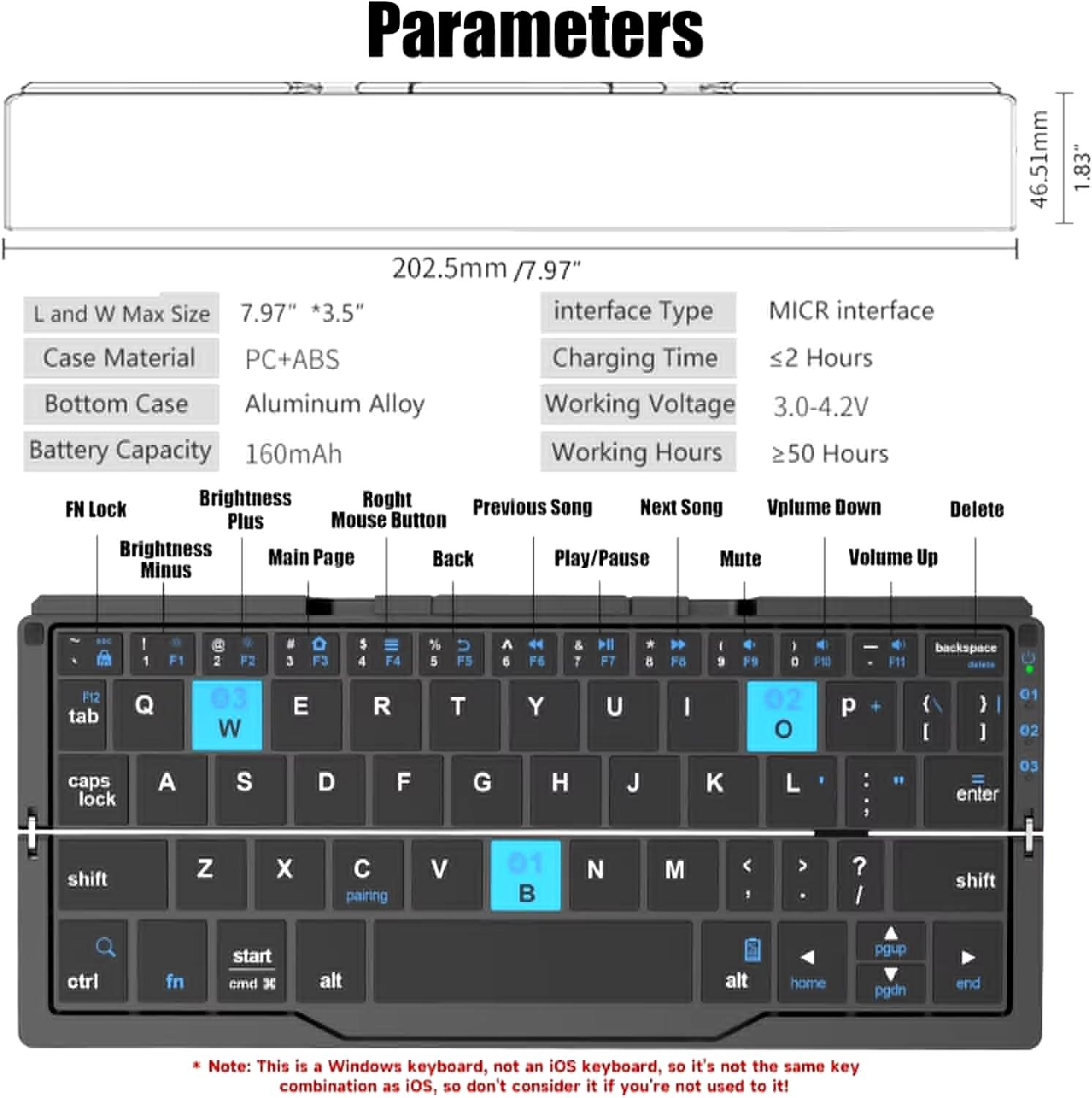 Black Pocket Foldable Mobile Phone Keyboard with Stand Holder Rechargeable Folding Keyboard for Phones Ipad - Big Ass Store