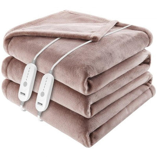 VEVOR Heated Blanket Electric Throw, 100" X 90" King Size, Soft Flannel Heating Blanket with 10 Hours Timer Auto-Off & 5 Heating Levels, Dual Control, Machine Washable, ETL & FCC Certification (Beige) - Big Ass Store