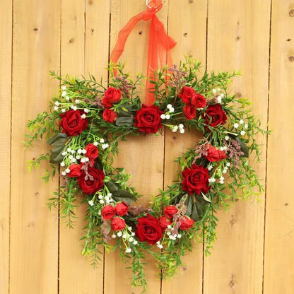 15.74" Valentine's Day Heart Flower Red Rose Floral Wreath