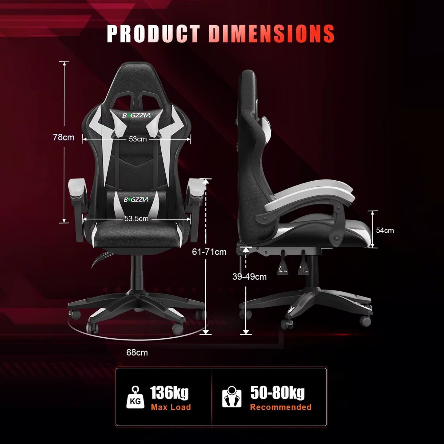 RGB Gaming Chair LED Lights Ergonomic Computer Chair Reclining PU Leather High Back Video Game Chair Adjustable Lumbar Support