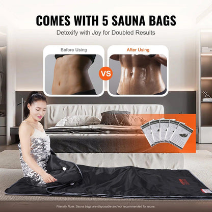 VEVOR Sauna Blanket for Detoxification, Portable Far Infrared Sauna for Home, Oxford Sauna Bag W/ Arm Holes & Carbon Fiber Heating, 1-6 Level Adjustable Temp 95-176¨H, 5-60 Minutes Timer, 71 X 31 In - Big Ass Store