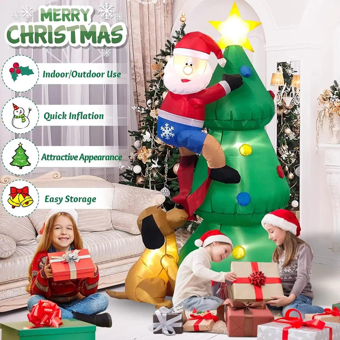 Inflatable Christmas Tree Outdoor Ornament With Built-In LED Lights Makes a Delightful Addition to Your Yard - Big Ass Store