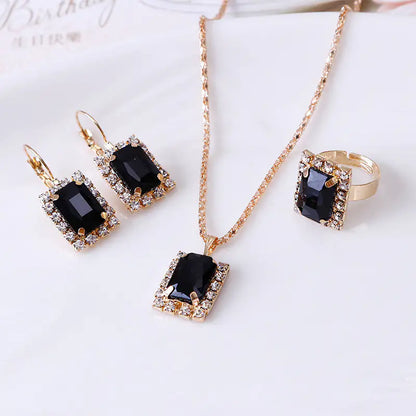 Four-Piece Crystal Set Necklace, Ring and Earring Set