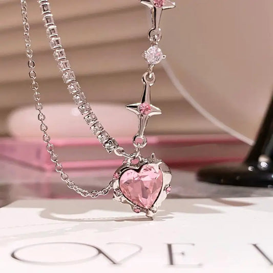 Pink Heart Crystal Necklace - Big Ass Store