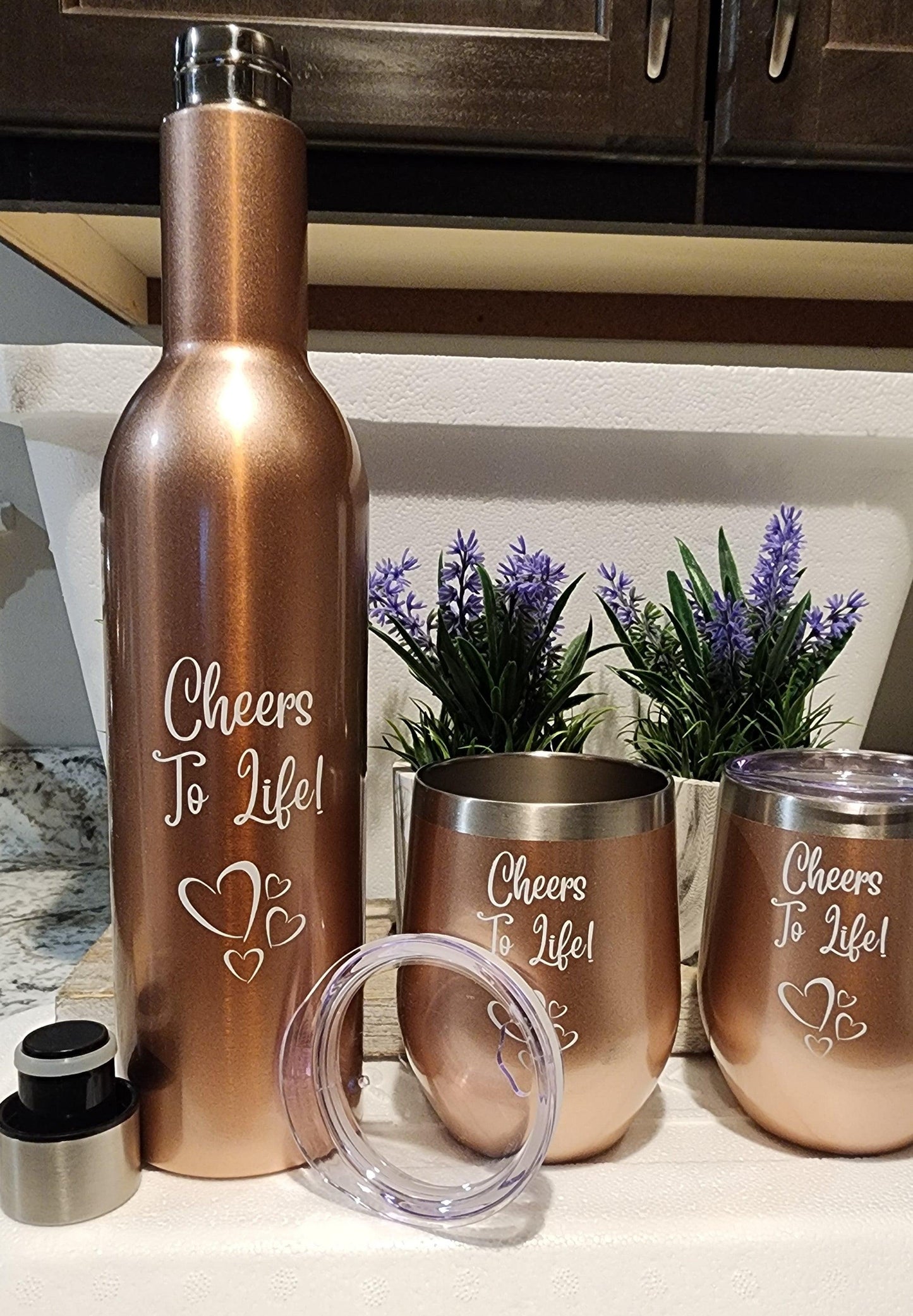 Deluxe Rose-Gold Double Walled 750ML Insulated Bottle & 2-12oz Insulated Tumblers - Big Ass Store