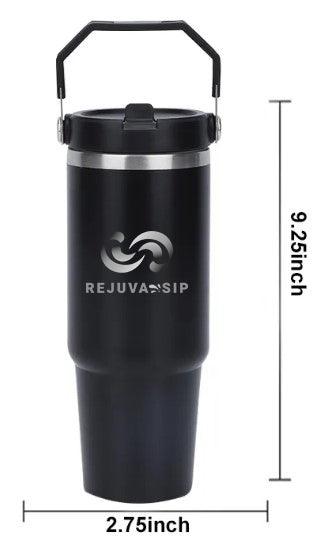 30 oz. Stainless Steel Hot/Cold Double Walled Tumbler with Straw and Leakproof Flip Top Handle - Big Ass Store