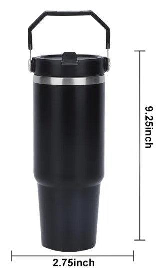 30 oz. Stainless Steel Hot/Cold Double Walled Tumbler with Straw and Leakproof Flip Top Handle - Big Ass Store