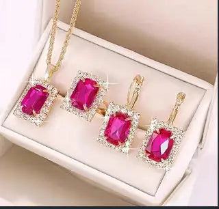 Four-Piece Crystal Set Necklace, Ring and Earring Set