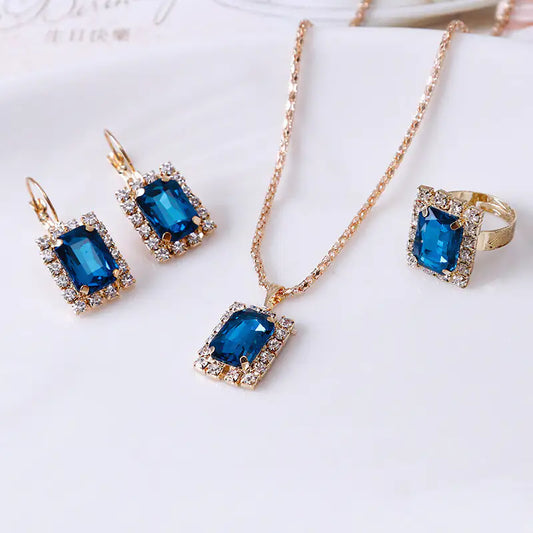 Four-Piece Crystal Set Necklace, Ring and Earring Set - Big Ass Store