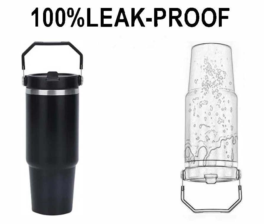 30 oz. Stainless Steel Hot/Cold Double Walled Tumbler with Straw and Leakproof Flip Top Handle - Big Ass Store