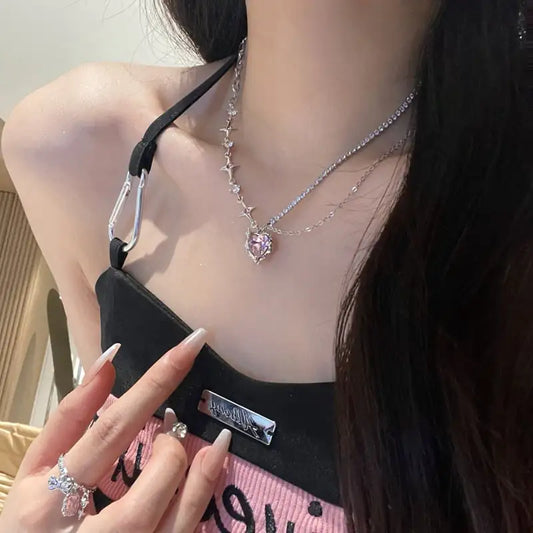 Pink Heart Crystal Necklace - Big Ass Store