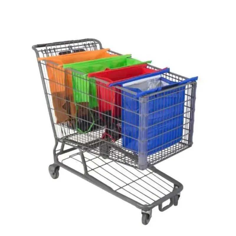 Eco-Friendly & Convenient: 4Pcs Foldable Cart Trolley Bags for Smart Grocery Shopping - Big Ass Store