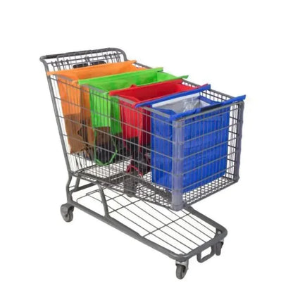 Eco-Friendly & Convenient: 4Pcs Foldable Cart Trolley Bags for Smart Grocery Shopping - Big Ass Store