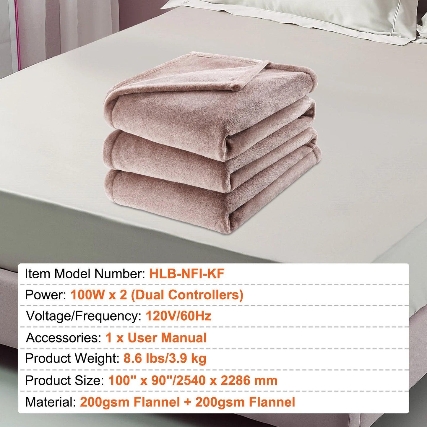 VEVOR Heated Blanket Electric Throw, 100" X 90" King Size, Soft Flannel Heating Blanket with 10 Hours Timer Auto-Off & 5 Heating Levels, Dual Control, Machine Washable, ETL & FCC Certification (Beige) - Big Ass Store